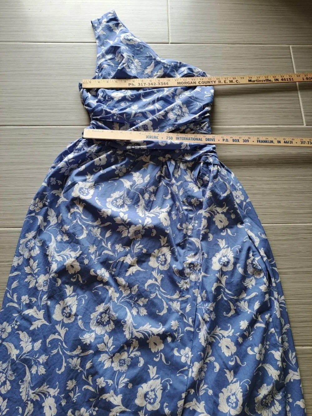 New Abercrombie & Fitch Maxi Womens One-Shoulder White Blue Floral Dress Size L - Picture 12 of 13